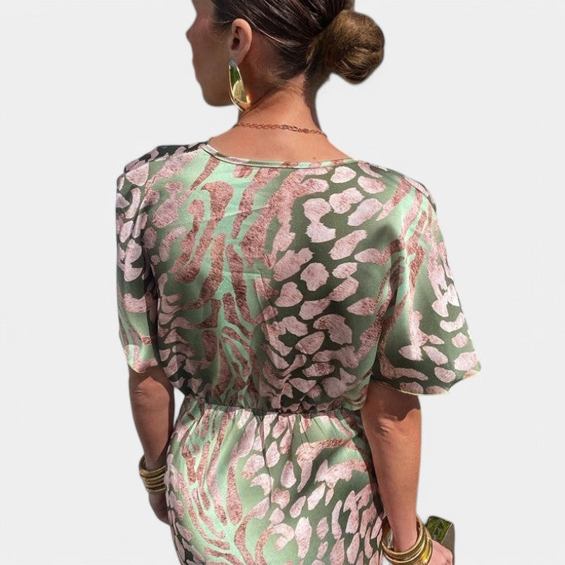 Gleame Long Dress - Maxi dress with short sleeves, V-neck and slim fit