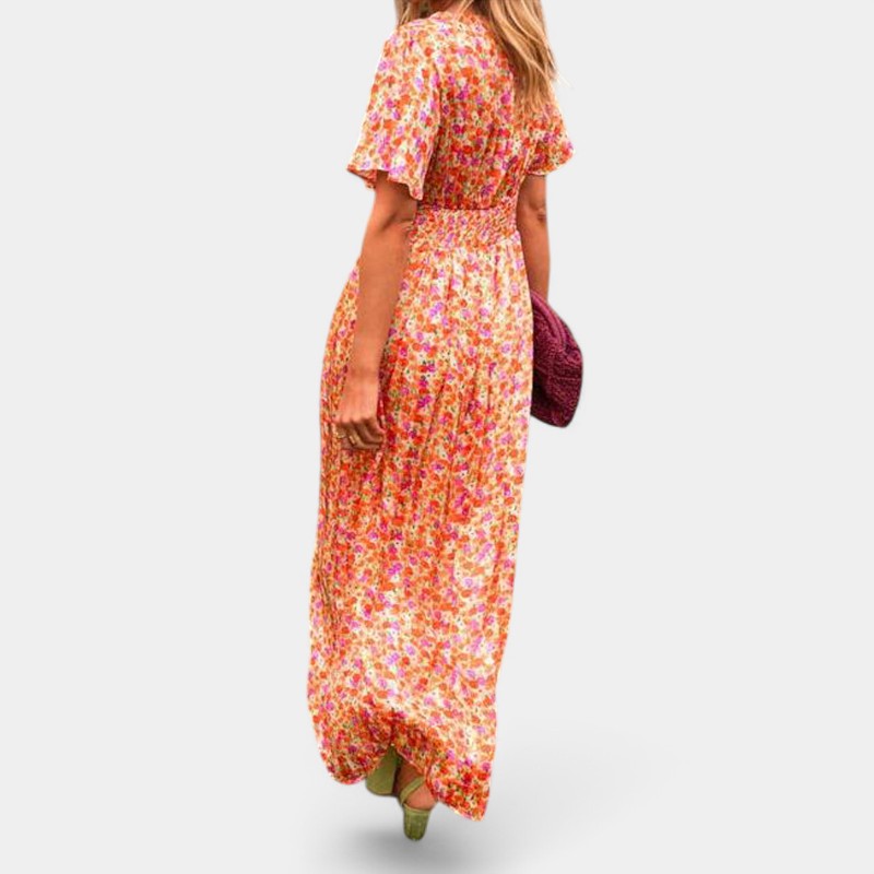 Gleame Long Dress - Maxi dress with floral print and V-neck