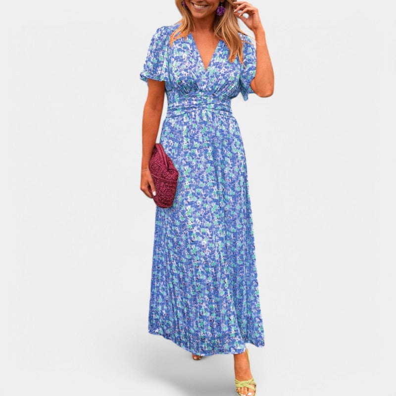 Gleame Long Dress - Maxi dress with floral print and V-neck