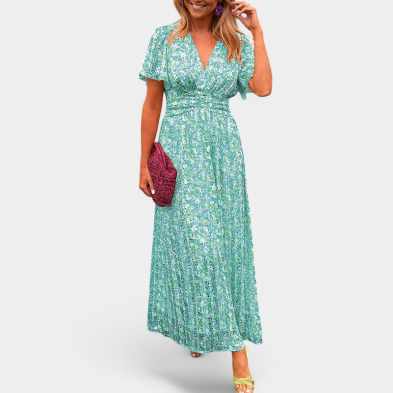 Gleame Long Dress - Maxi dress with floral print and V-neck