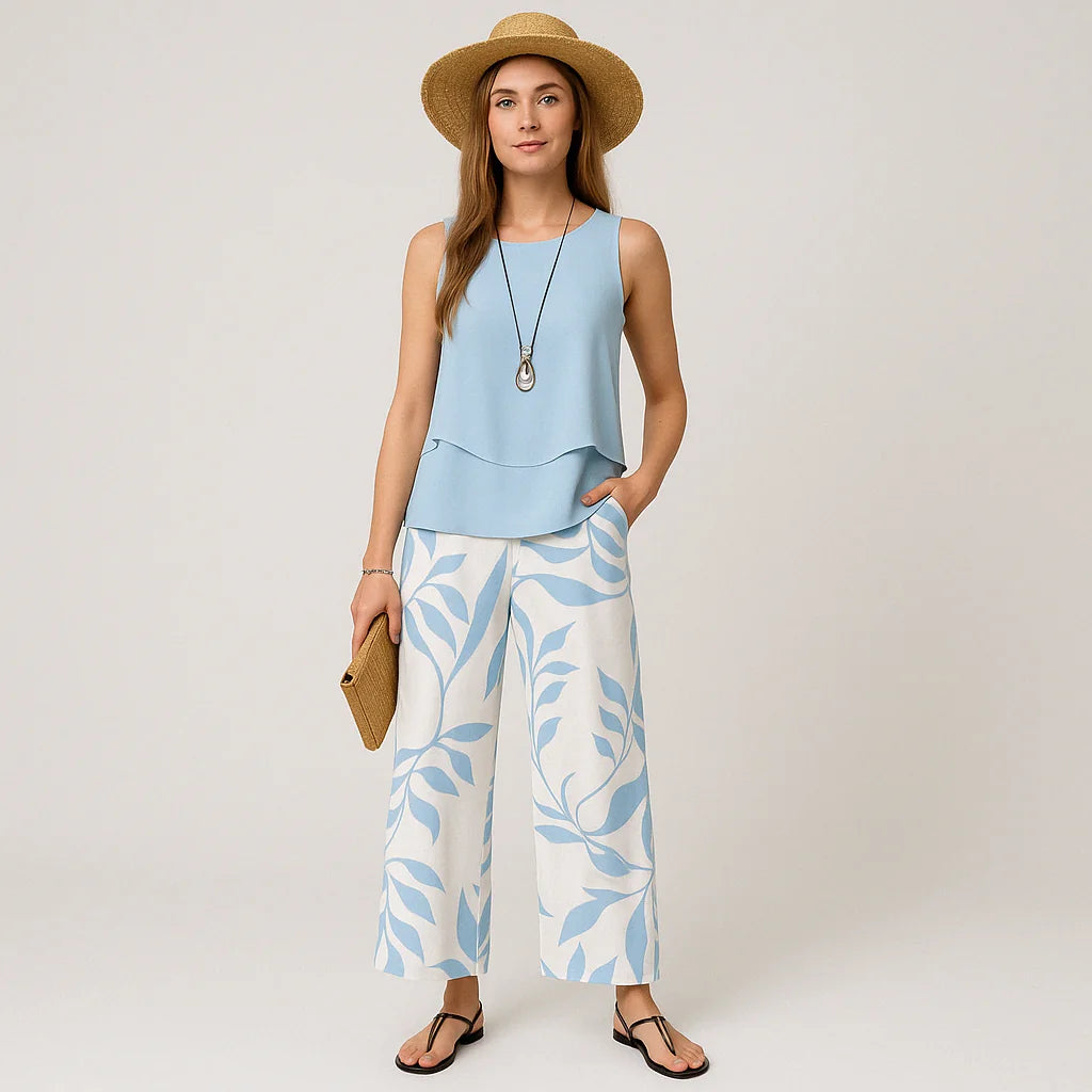 Gleame Two-Piece Set - Wide Trousers and Top for Women in Summer Colours