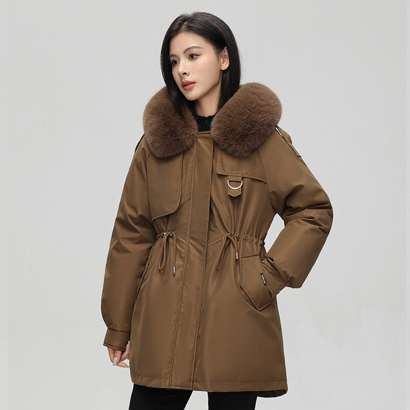 Gleame Parka Jacket - Mid-length weather-resistant jacket with faux fur hood for women