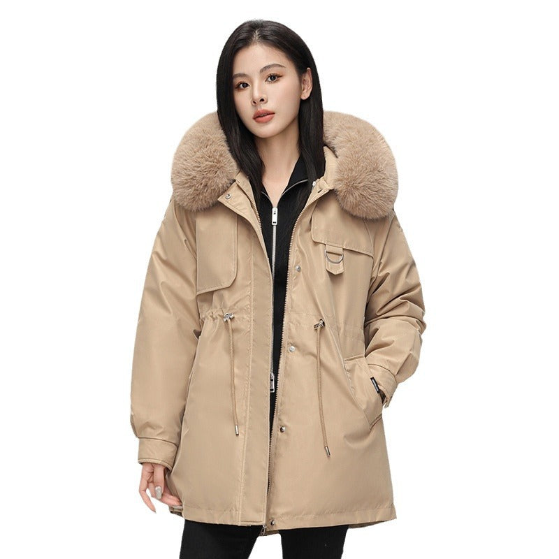 Gleame Parka Jacket - Mid-length weather-resistant jacket with faux fur hood for women