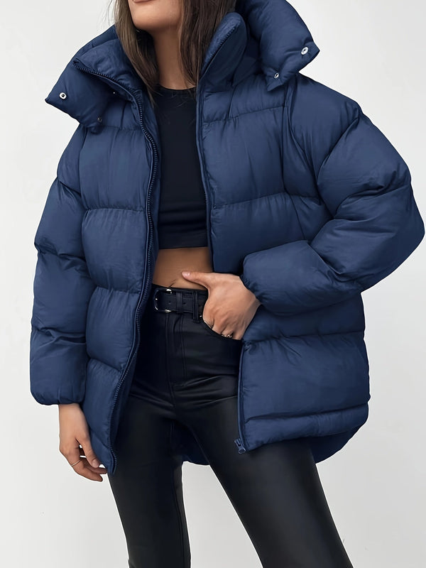 Gleame Jacket - Short hooded puffer jacket with high collar and quilted design for women