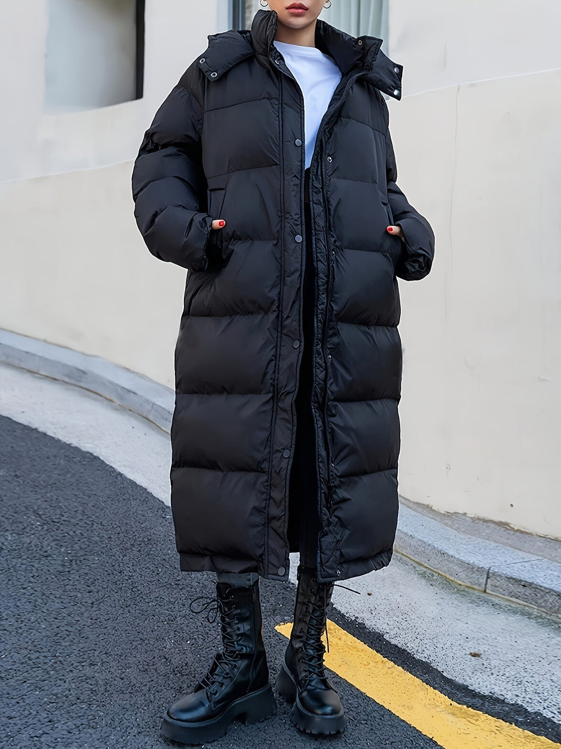 Gleame Puffer Jacket - Full-length quilted jacket with hood for women