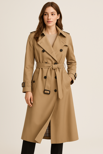Gleame Trench Coat - Classic double-button trench coat for women