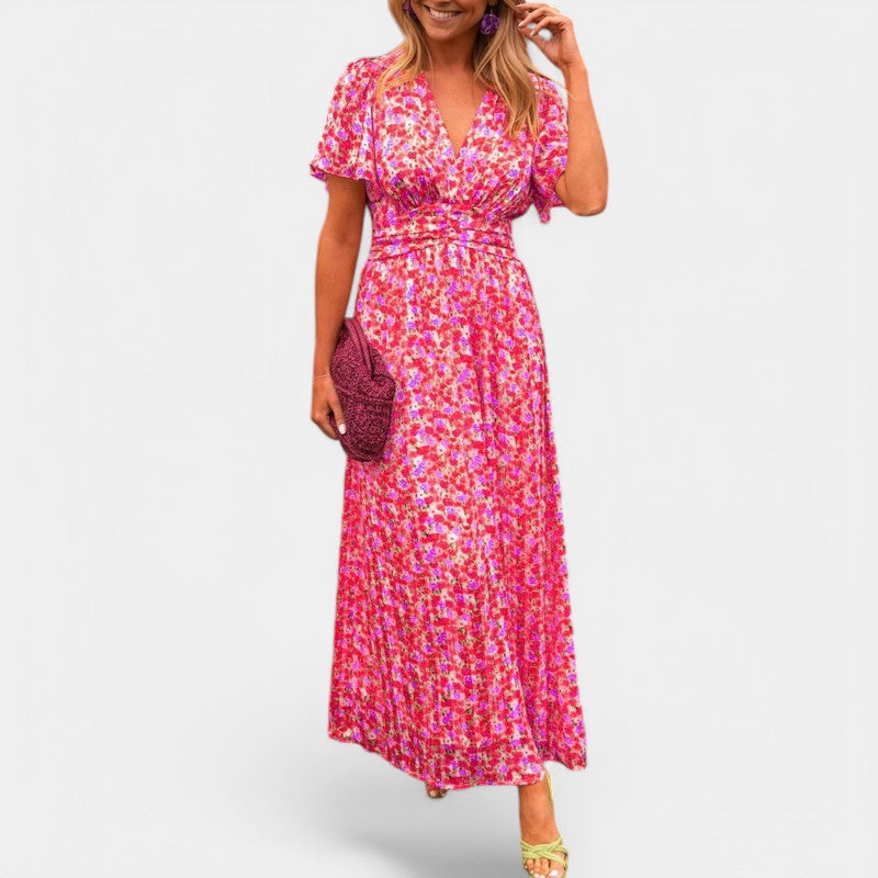 Gleame Long Dress - Maxi dress with floral print and V-neck