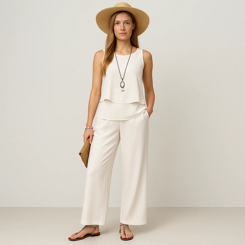 Gleame Two-Piece Set - Wide Trousers and Top for Women in Summer Colours