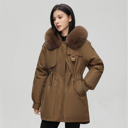 Gleame Parka Jacket - Mid-length weather-resistant jacket with faux fur hood for women