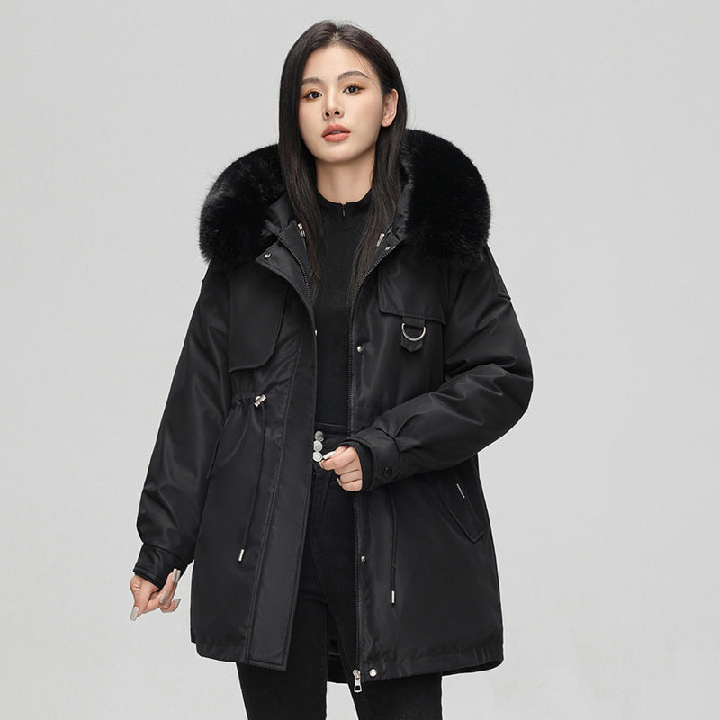 Gleame Parka Jacket - Mid-length weather-resistant jacket with faux fur hood for women