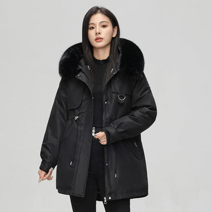 Gleame Parka Jacket - Mid-length weather-resistant jacket with faux fur hood for women