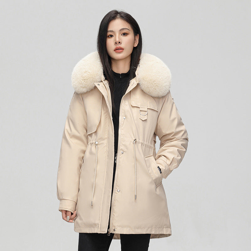 Gleame Parka Jacket - Mid-length weather-resistant jacket with faux fur hood for women