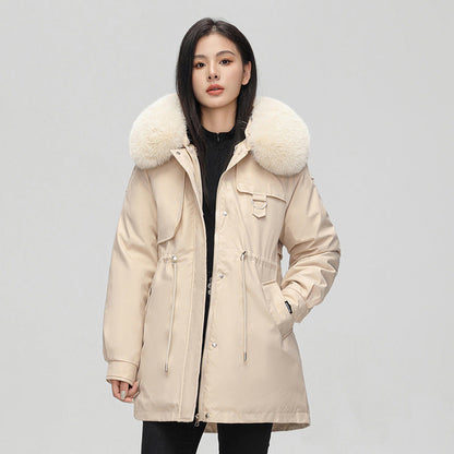 Gleame Parka Jacket - Mid-length weather-resistant jacket with faux fur hood for women