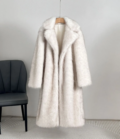 Gleame Faux Fur Coat - Full-length oversized coat with large collar for women