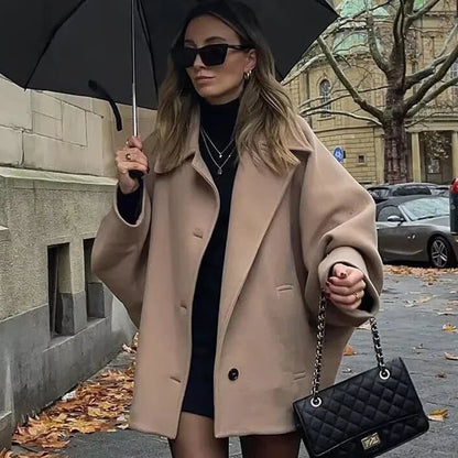 Wool Look Coat Women Boxy Fit Smart Jacket Winter Outerwear