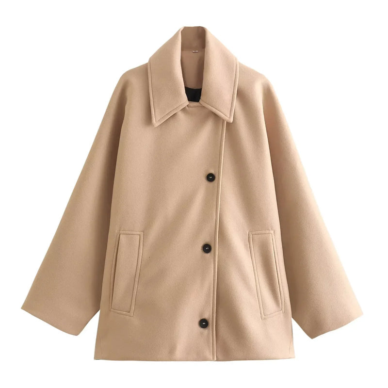 Wool Look Coat Women Boxy Fit Smart Jacket Winter Outerwear