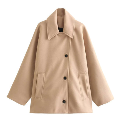 Wool Look Coat Women Boxy Fit Smart Jacket Winter Outerwear